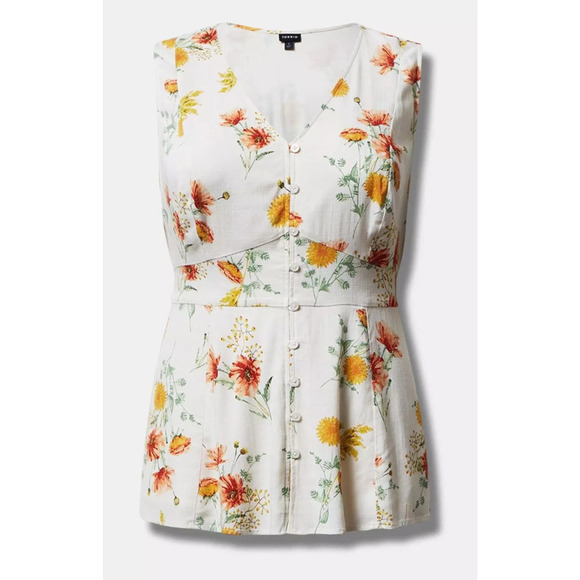 NWT Torrid Rayon Slub Button Up Waist Detail Tank Blouse Tie Floral Plus Size 4X - Picture 10 of 12